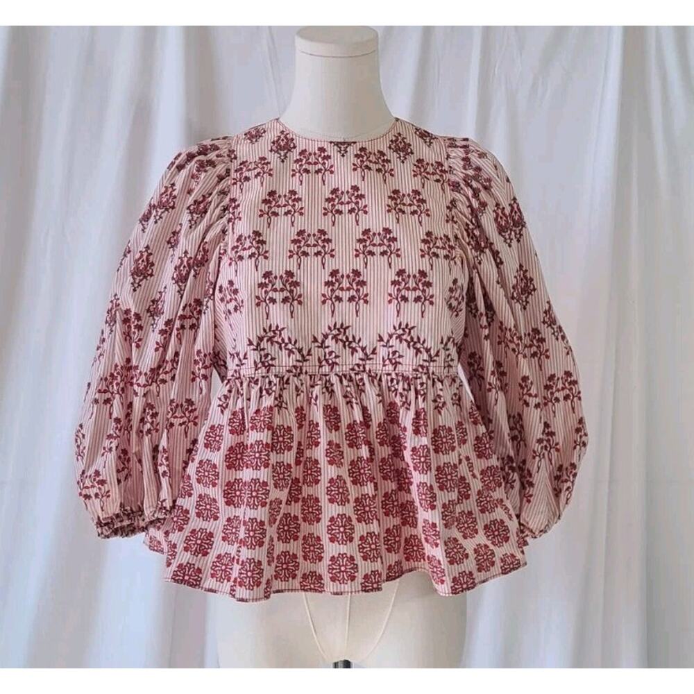 Hunter Bell Womens Pink Floral Ruffle Dakota Blouse Top XS - Picture 2 of 10